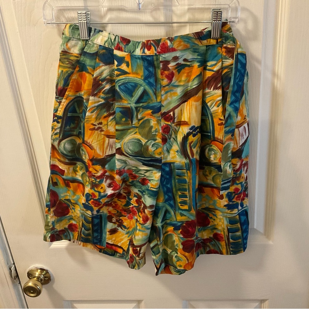 Ruff Hewn Blue and Orange High Waist Pleated Shorts